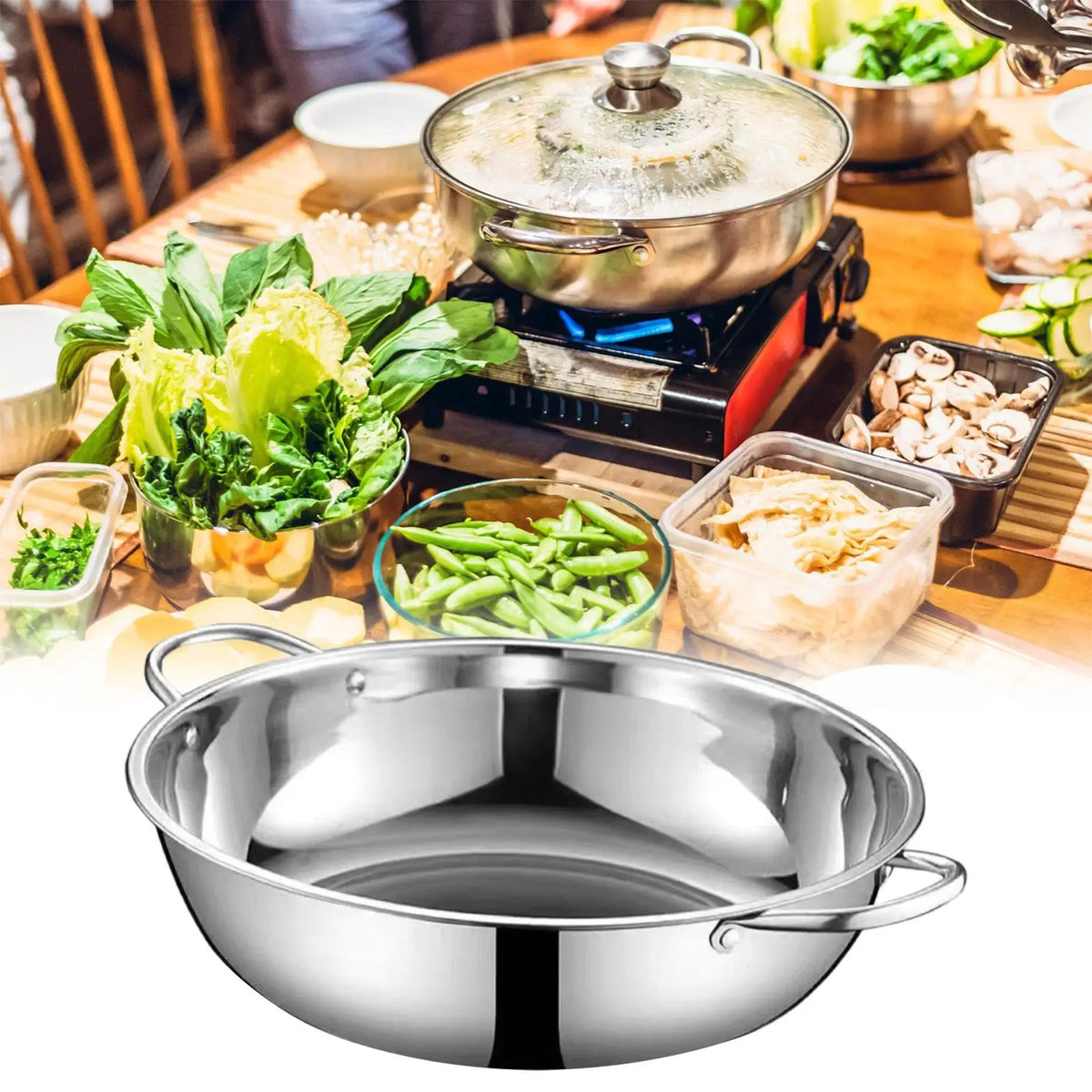 Nonstick Stainless Steel Hot Pot with Divider Two Flavor Soup Pot Kitchen Cooking Pot for Electric Induction Cooker Home