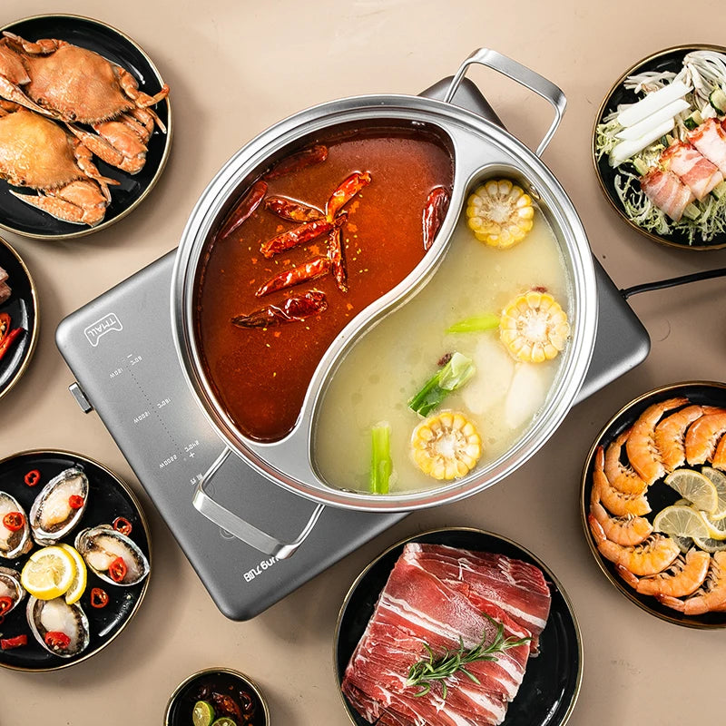 Integrated Double-flavor hot pot induction cooker universal hot pot household large capacity hot pot set thickened stainless